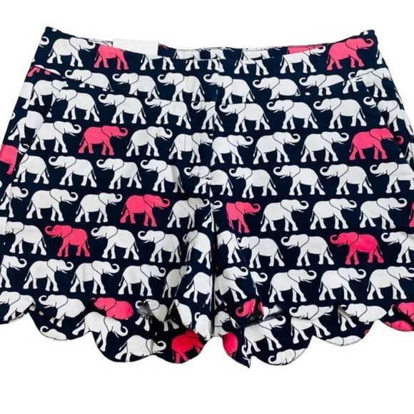 Crown & Ivy Navy & Pink Scalloped Elephant Print Shorts Size 10 - Picture 3 of 7
